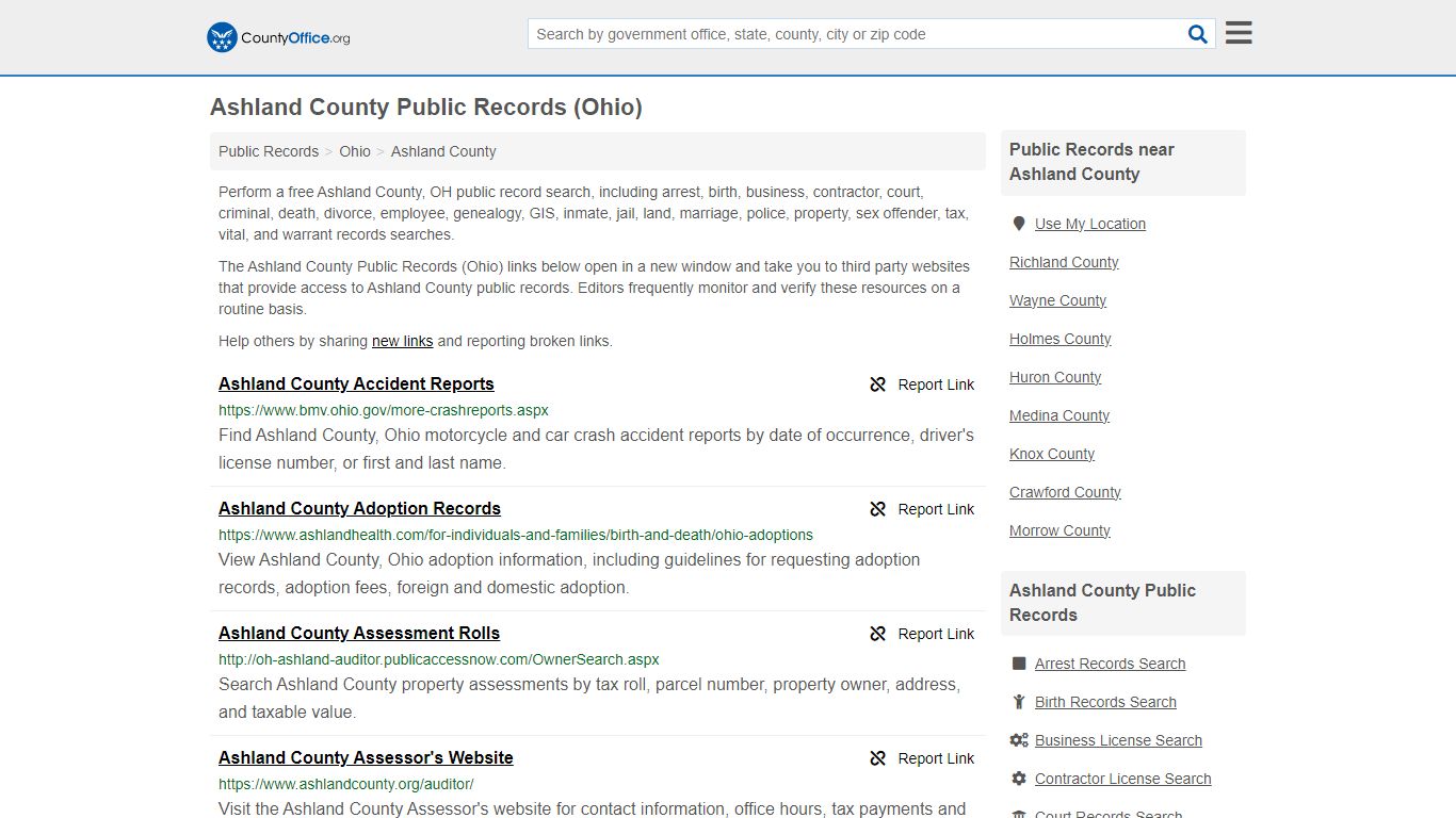 Ashland County Public Records (Ohio) - County Office