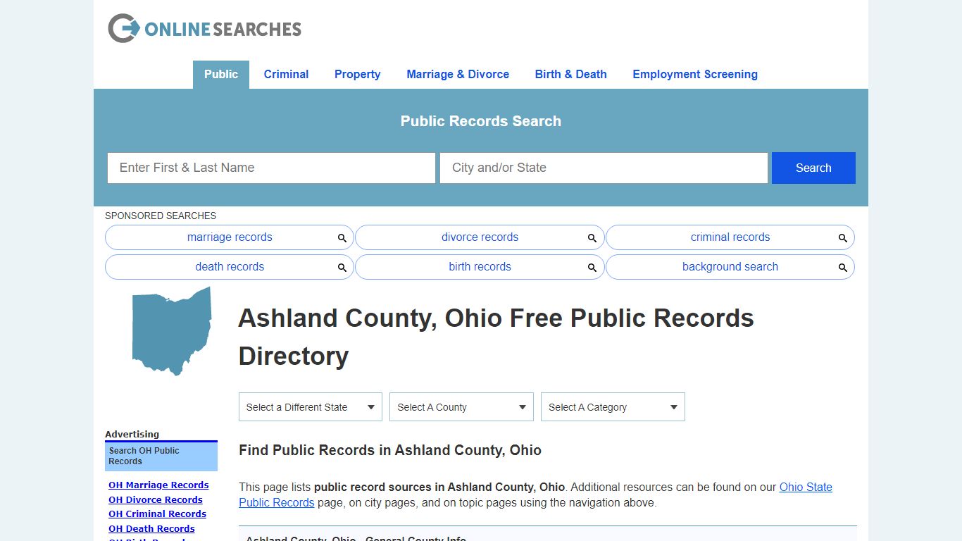 Ashland County, Ohio Public Records Directory - OnlineSearches.com