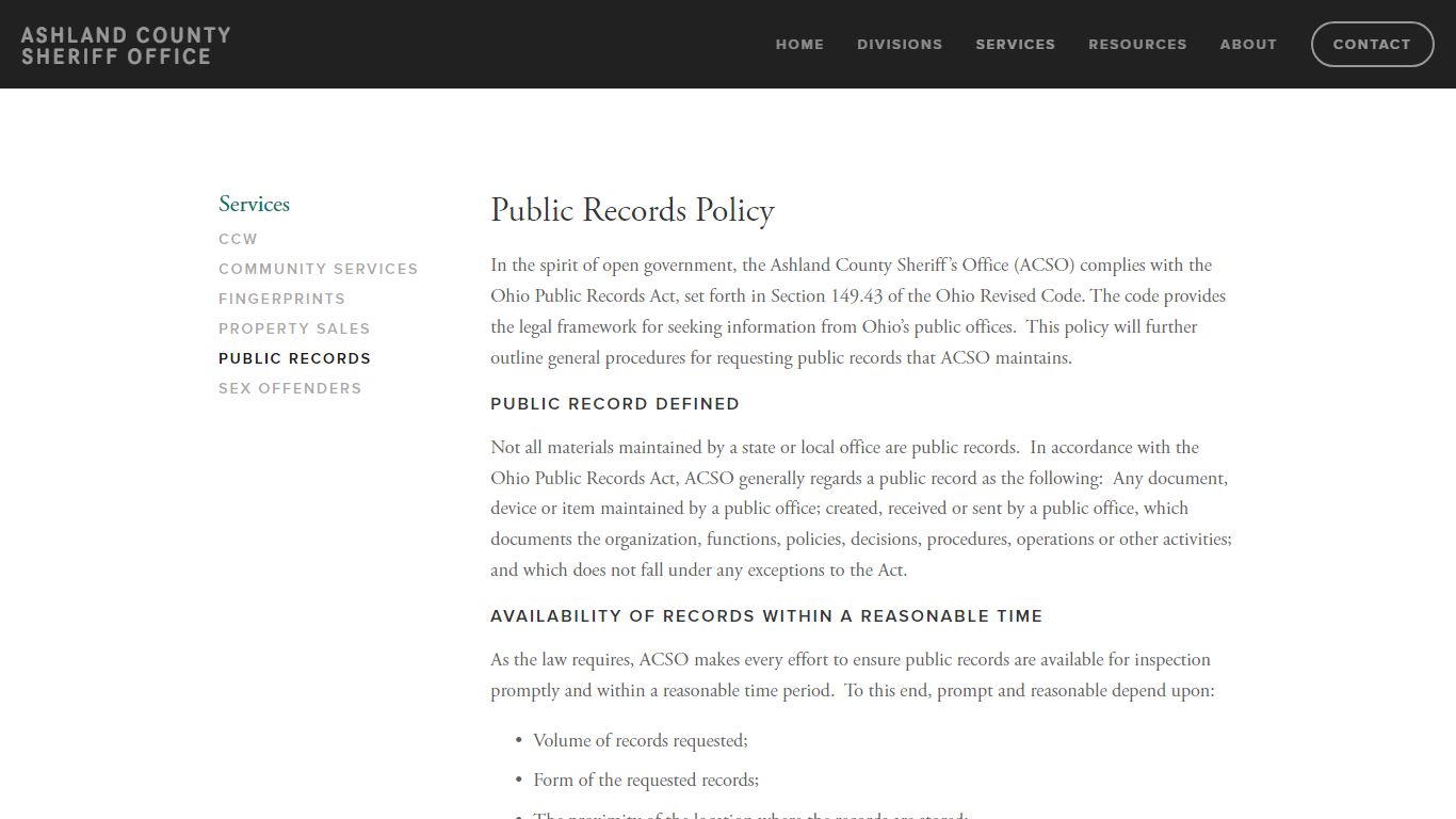 Public Records — Ashland County Sheriff Office